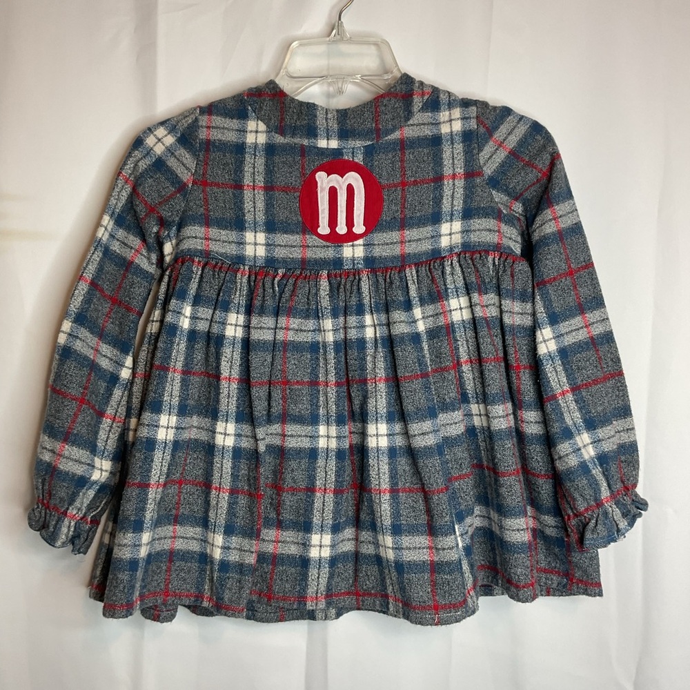 Hannah Kate girls 8 plaid dress with M on front
